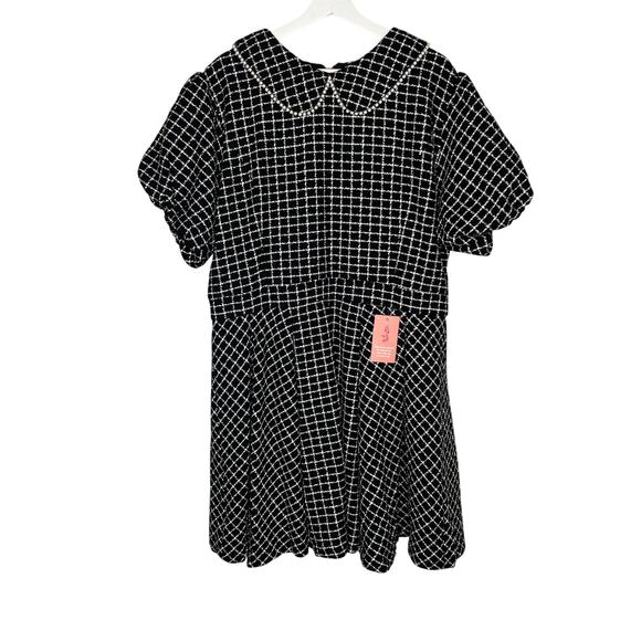 Ivy City Celine Check Puff Sleeve Fit & Flare Mini Dress Black/White Plus 2X NWT - Picture 4 of 16